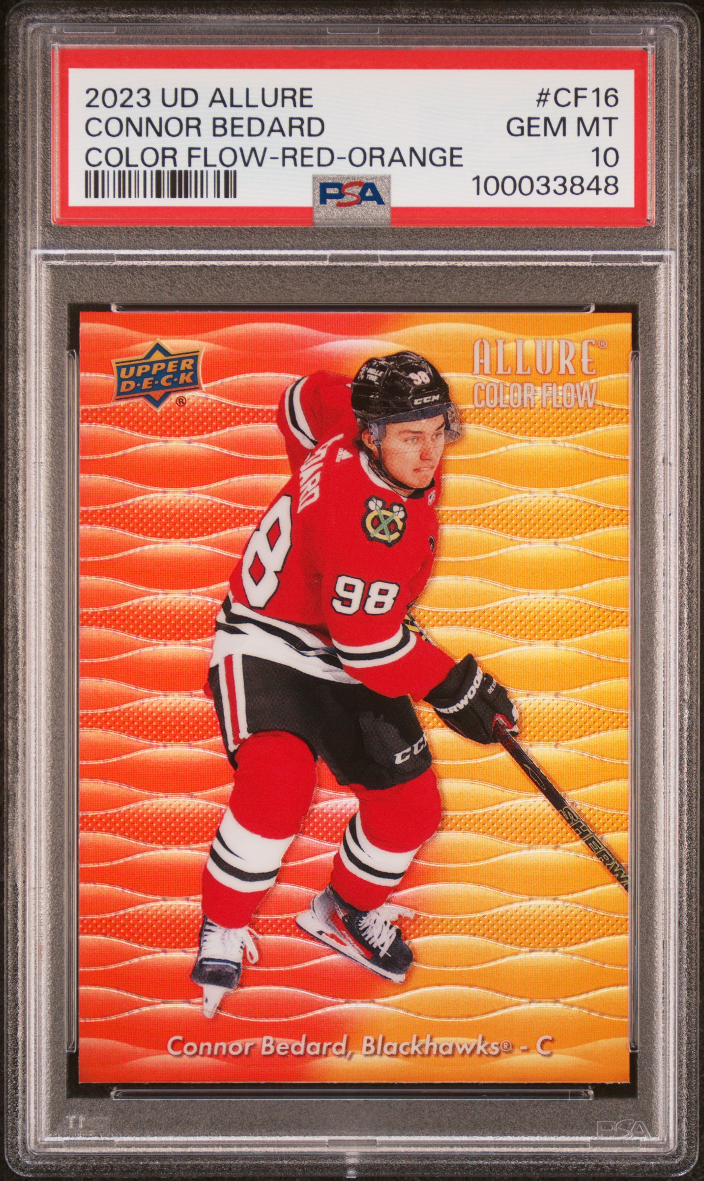 2023 Upper Deck Allure Color Flow Connor Bedard #Cf16 (Color Flow-Red-Orange) Gem Mt 10 front