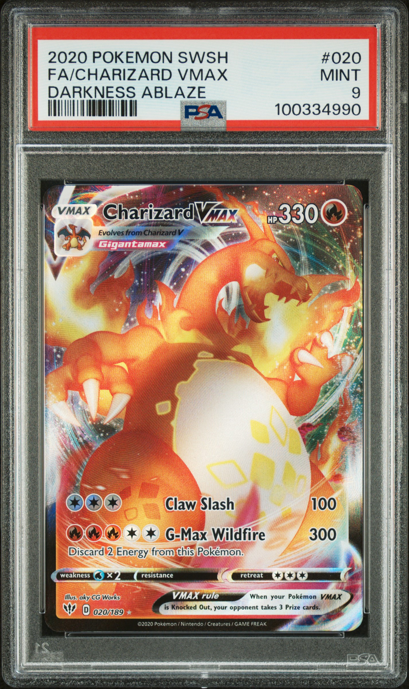 2020 Pokemon Sword & Shield Darkness Ablaze Fa/Charizard Vmax #020 (Darkness Ablaze) Mint 9 front