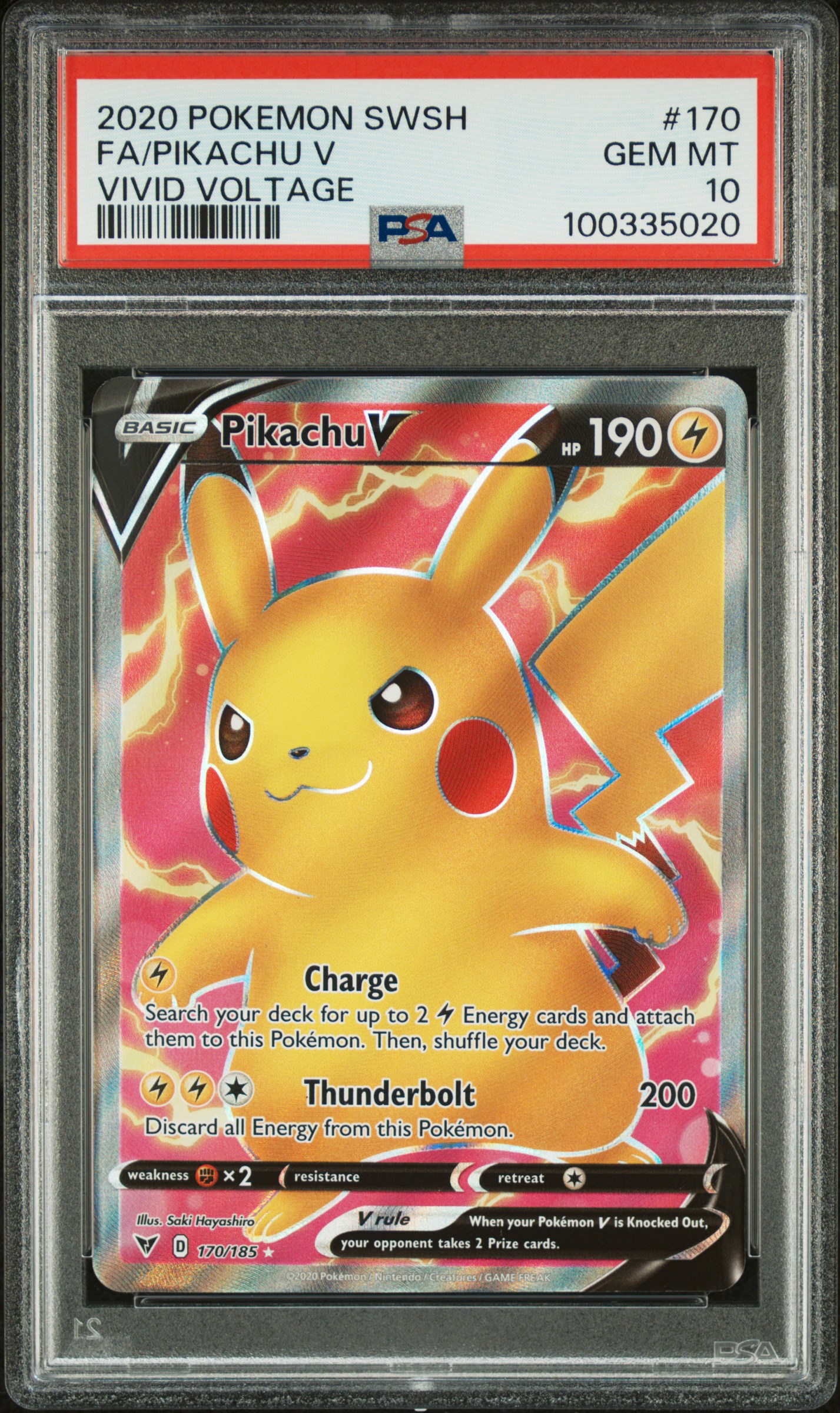 2020 Pokemon Sword & Shield Vivid Voltage Fa/Pikachu V #170 (Vivid Voltage) Gem Mt 10 front