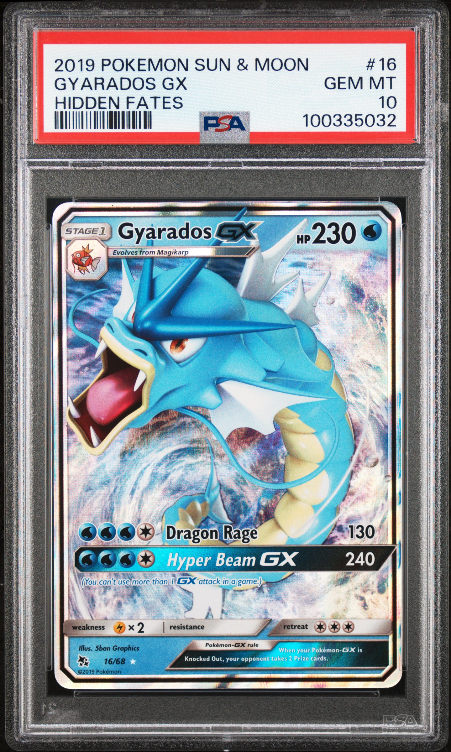 2019 Pokemon Sun & Moon Hidden Fates Gyarados Gx #16 (Hidden Fates) Gem Mt 10 front