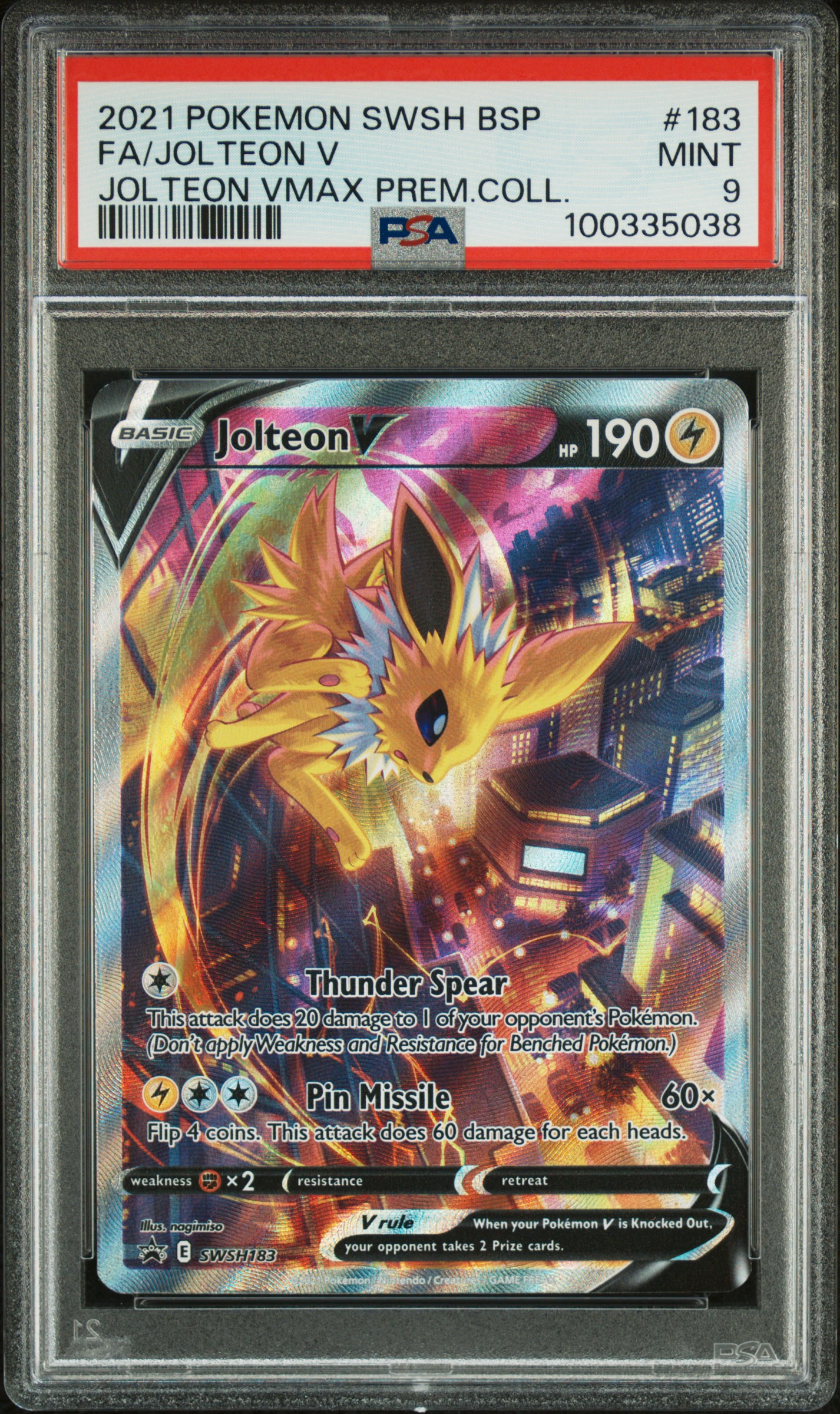 2021 Pokemon Swsh Black Star Promo Fa/Jolteon V #183 (Jolteon Vmax Prem.coll.) Mint 9 front