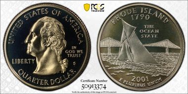 2001-S 25C Rhode Island PR69DCAM
