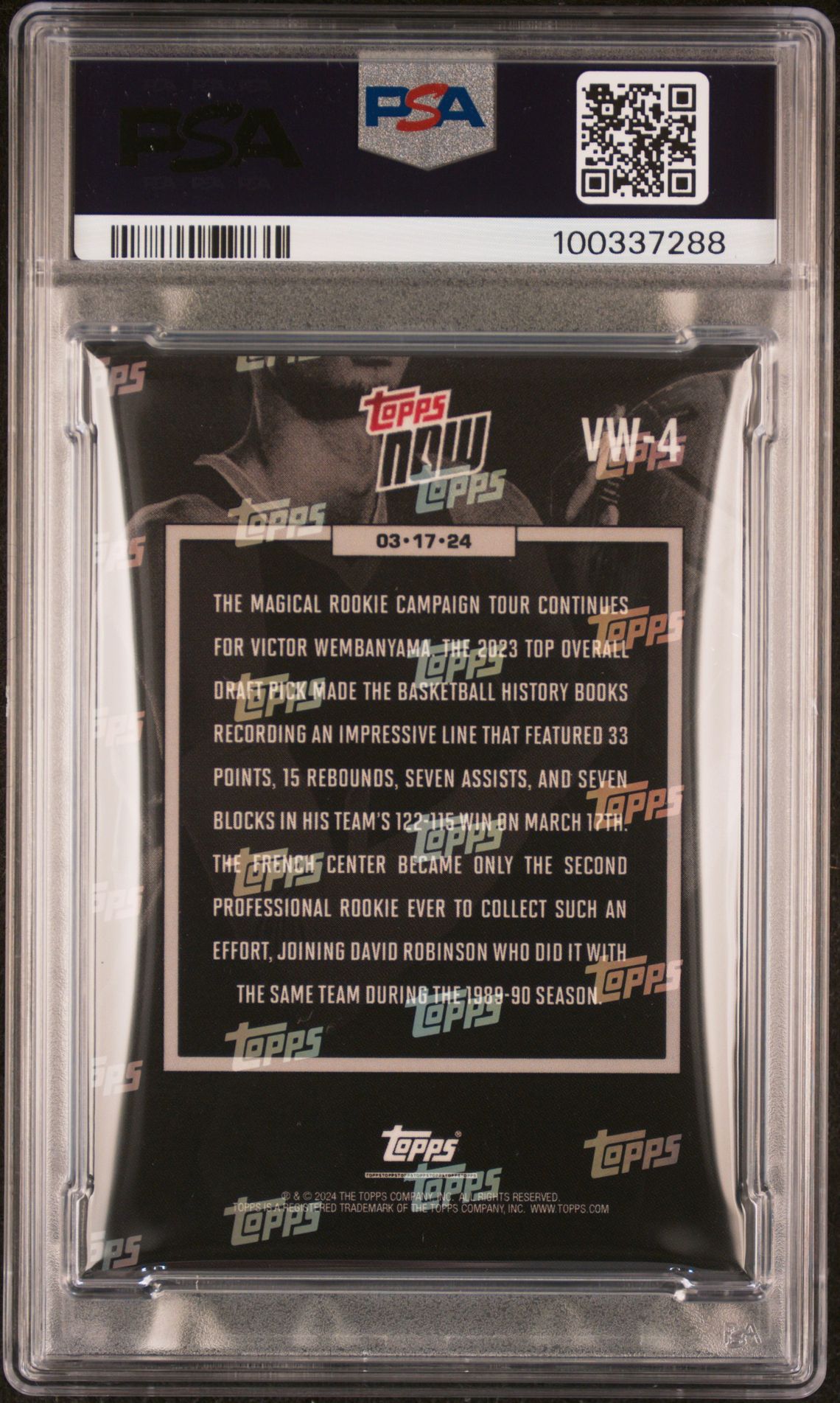 2023 Topps Now Victor Wembanyama #Vw4 Gem Mt 10 back