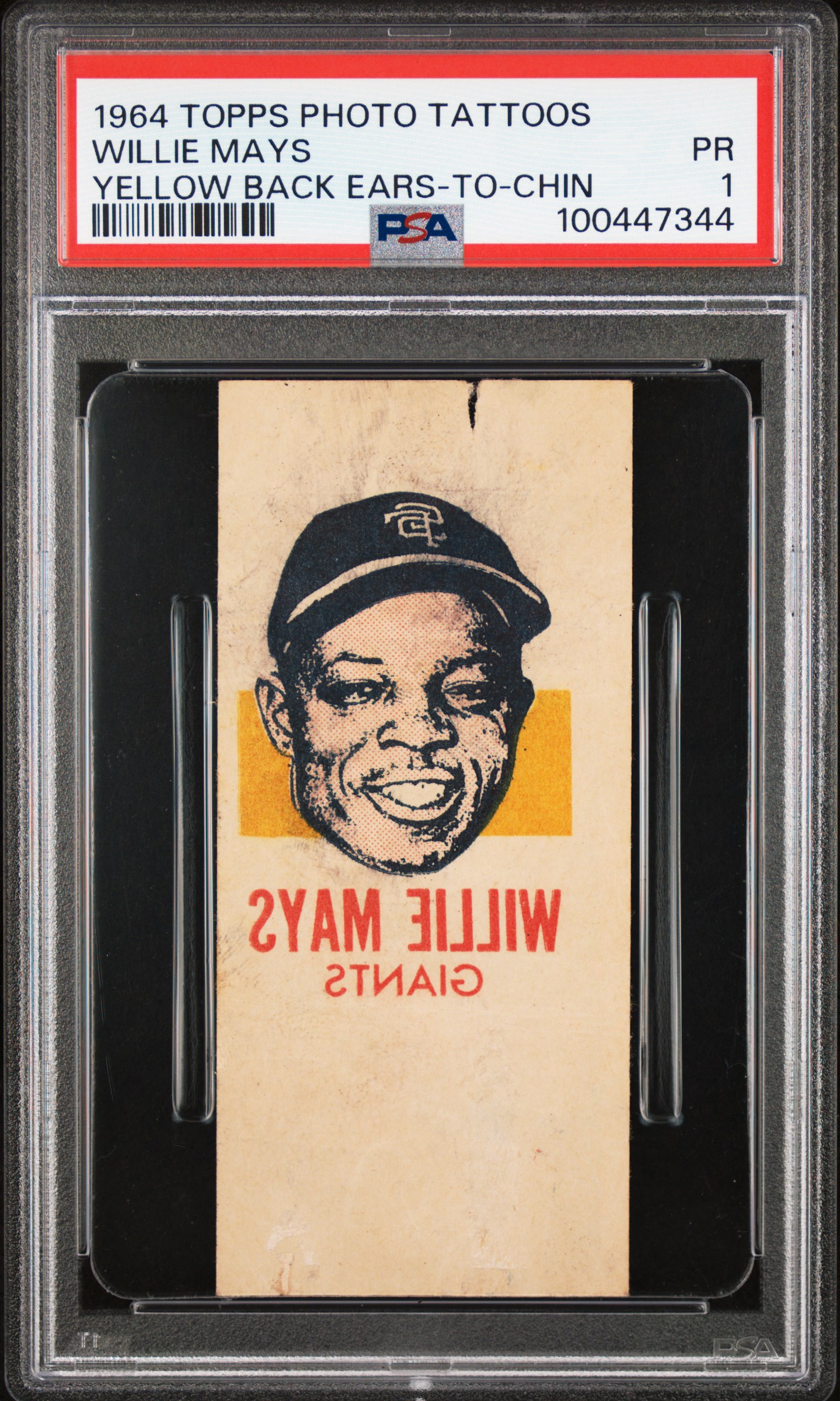 1964 Topps Photo Tattoos Willie Mays (Yellow Back Ears-To-Chin) Pr 1 front