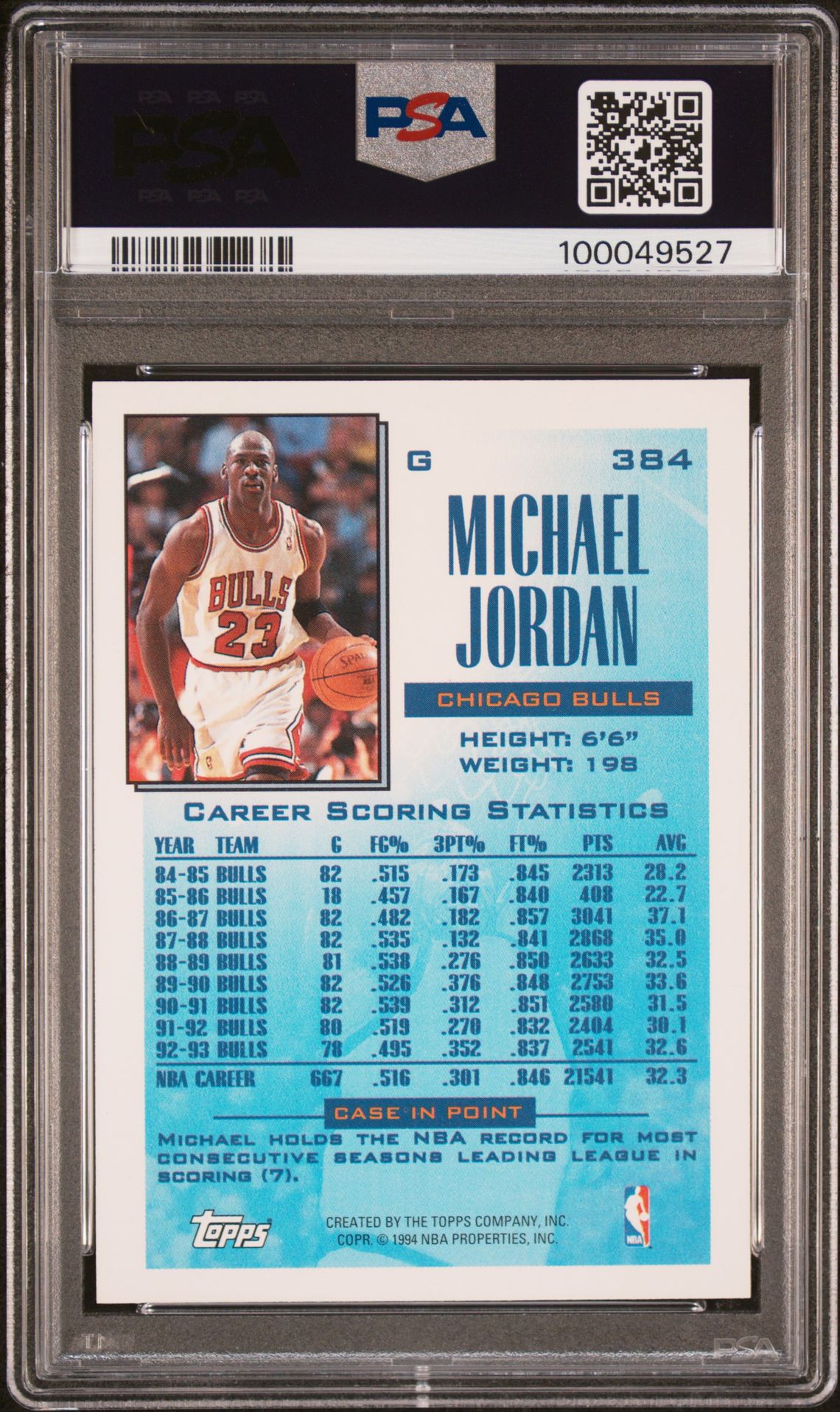 1993 Topps Michael Jordan #384 Gem Mt 10 back