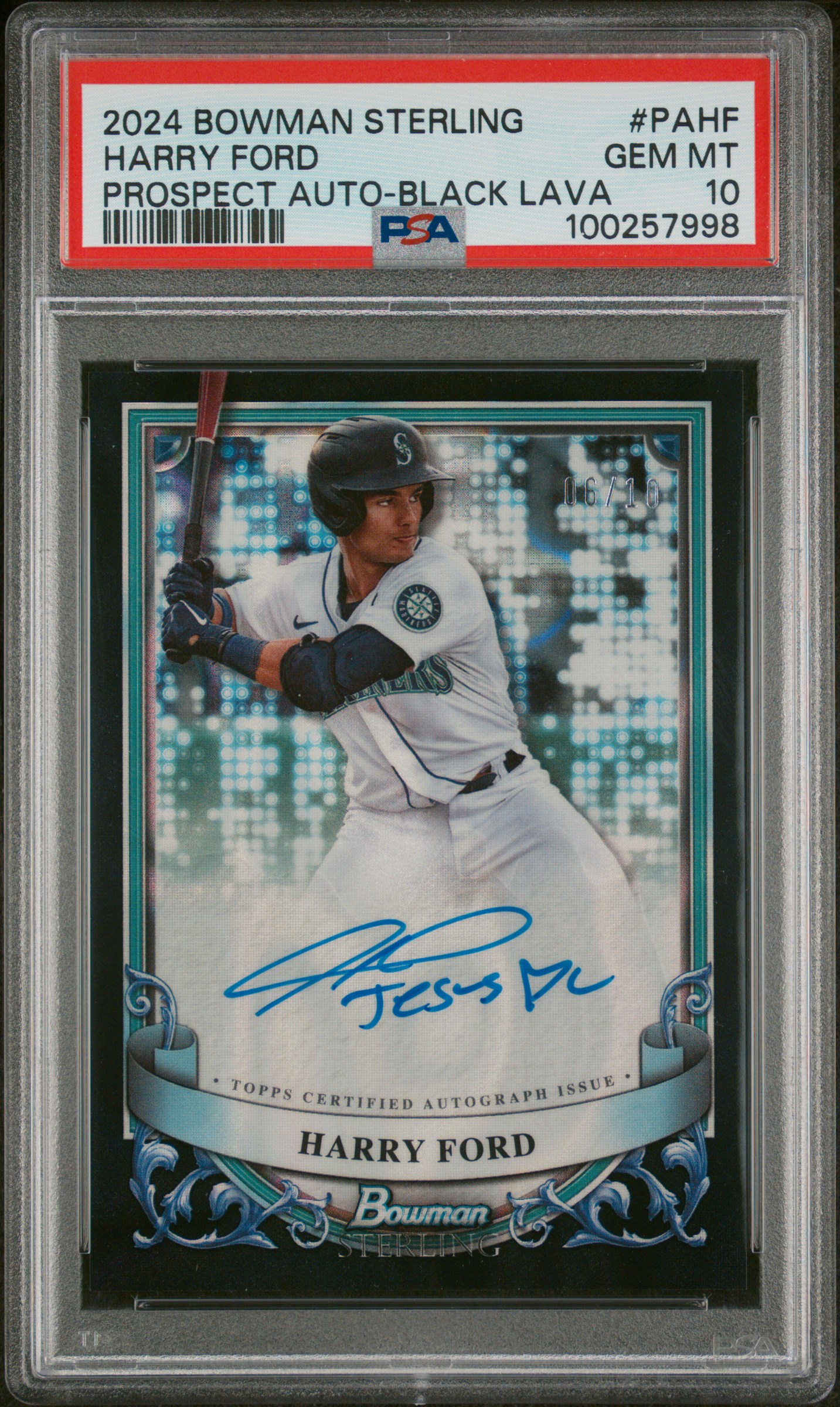 2024 Bowman Sterling Prospect Autographs Harry Ford Black Lava #PAHF PSA 10