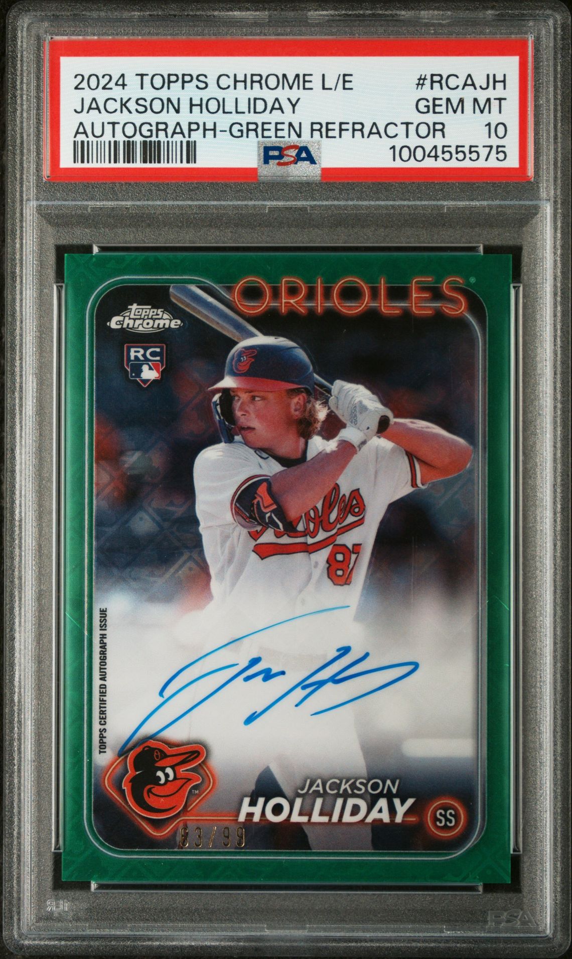 2024 Topps TOPPS CHROME LOGOFRACTOR EDITION MLB REFRACTOR CHROME AUTOGRAPHS GREEN REFRACTOR #RCAJH Jackson Holliday front