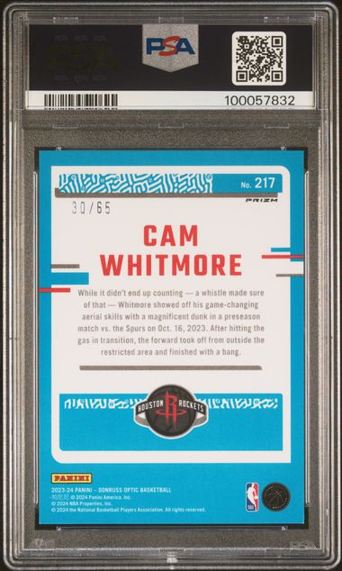 2023 Panini Donruss Optic Cam Whitmore #217 (Green International) Mint 9 back