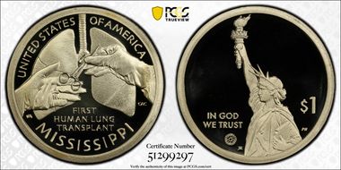 2023-S $1 American Innovation MS 1st Human Lung Transplant PR70DCAM
