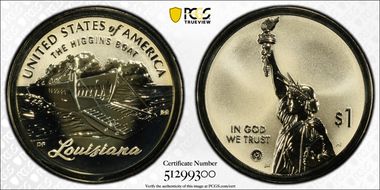 2023-S $1 American Innovation LA Rev PR The Higgins Boat PR70