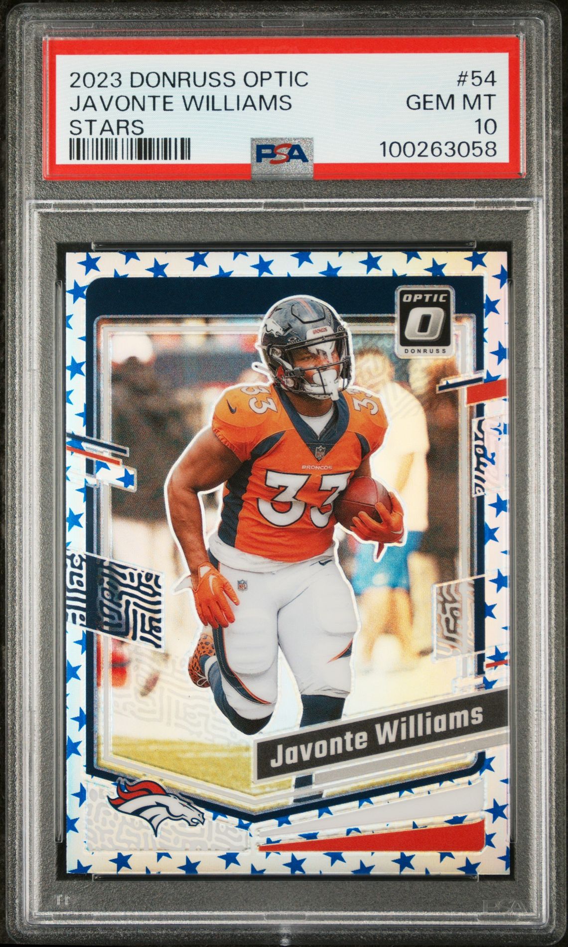 2023 Panini Donruss Optic Javonte Williams #54 (Stars) Gem Mt 10 front