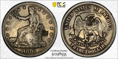 1876-CC T$1 Doubled Die Chopmarked VF30