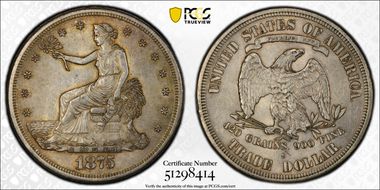 1875-S T$1 AU58+