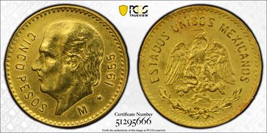 1955-M 5 Peso KM-464  Au N1