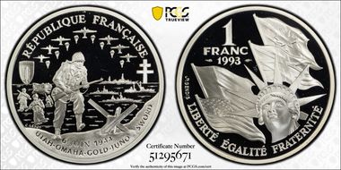 1993 1 Fr D-Day Silver PR69DCAM