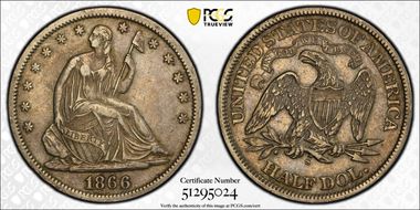 1866-S 50C Motto XF40