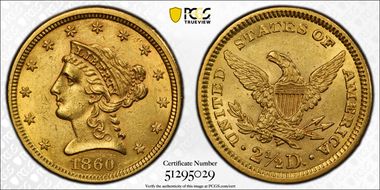 1860 $2.50 New Reverse AU58