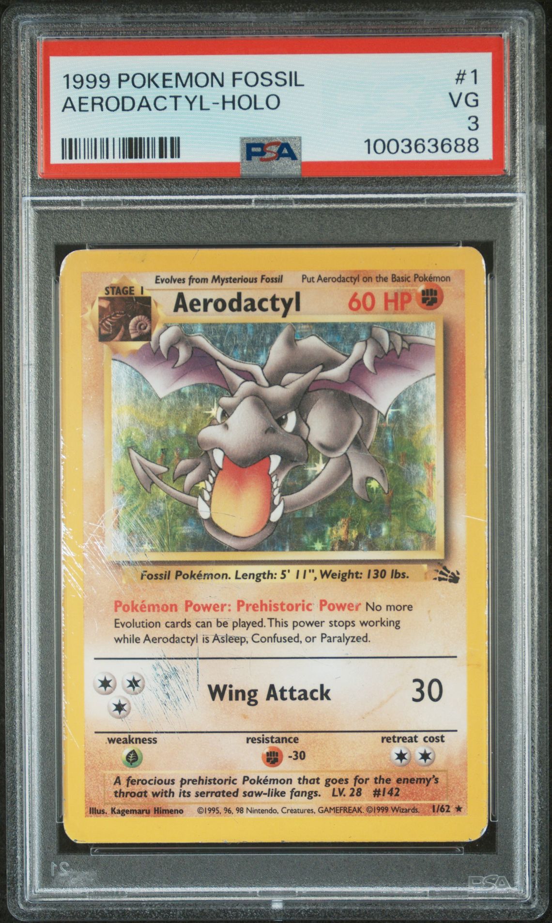 1999 Pokemon POKEMON FOSSIL Holo #1 Aerodactyl-Holo front