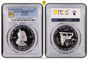 EE1964-1972-NI $5 Menelik II KM-50  Ag PR68DCAM