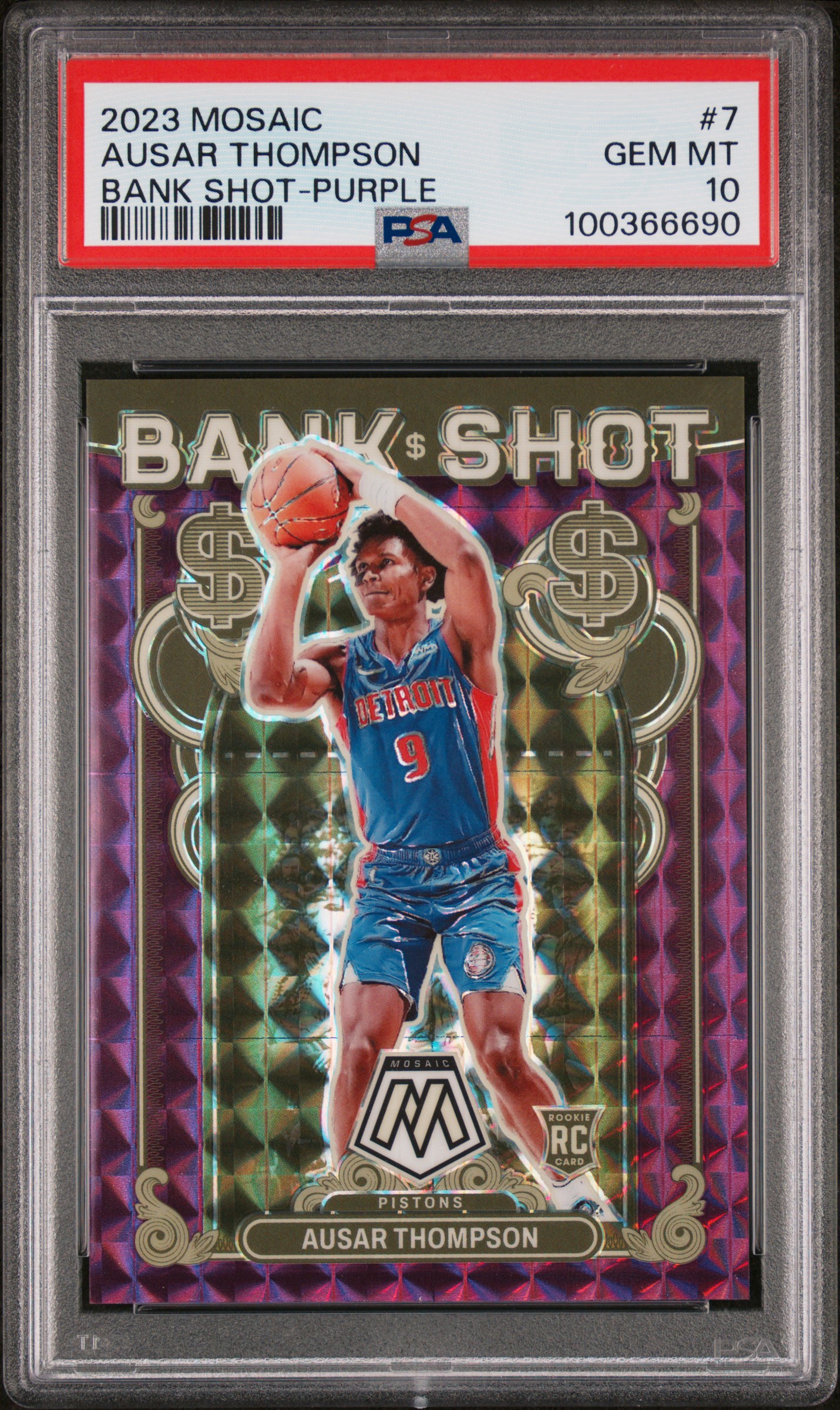 2023 PANINI MOSAIC BANK SHOT PURPLE #7 AUSAR THOMPSON 66/99 PSA 10