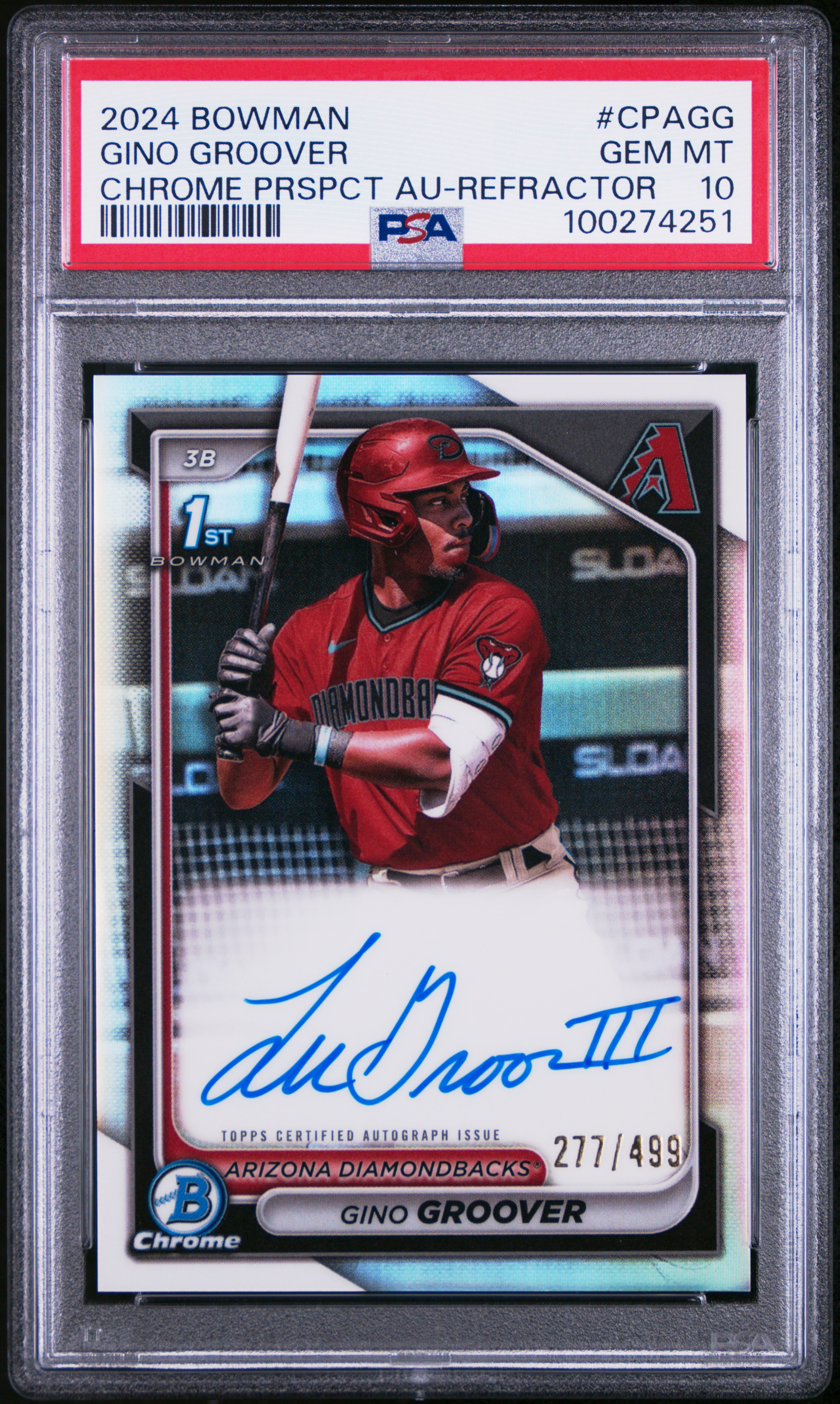 2024 Bowman Chrome Prospect Autographs Gino Groover #Cpagg (Chrome Prspct Au-Refractor) Gem Mt 10 front