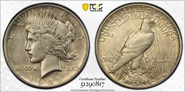 1921 $1 High Relief, Peace AU53