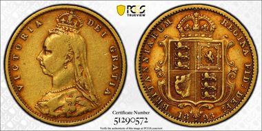 1893-M 1/2 Sov S-3870B Jubilee Head VF30