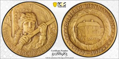 1927 Medal Vermont Sesquicentennial Bronze Medallic Art Co., NY SP66