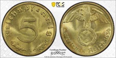 1936-A 5 Pfg J-363 MS64