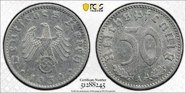 1939-A 50 Pfg J-372 Aluminum AU55