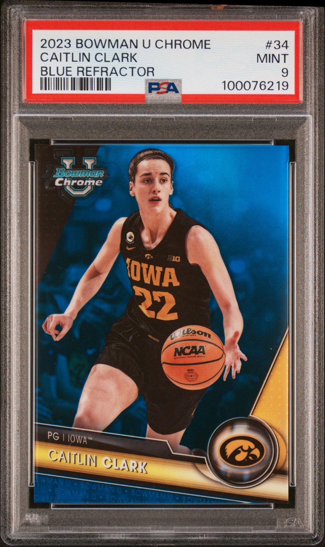 2023 Bowman BOWMAN UNIVERSITY CHROME BLUE REFRACTOR #34 Caitlin Clark front