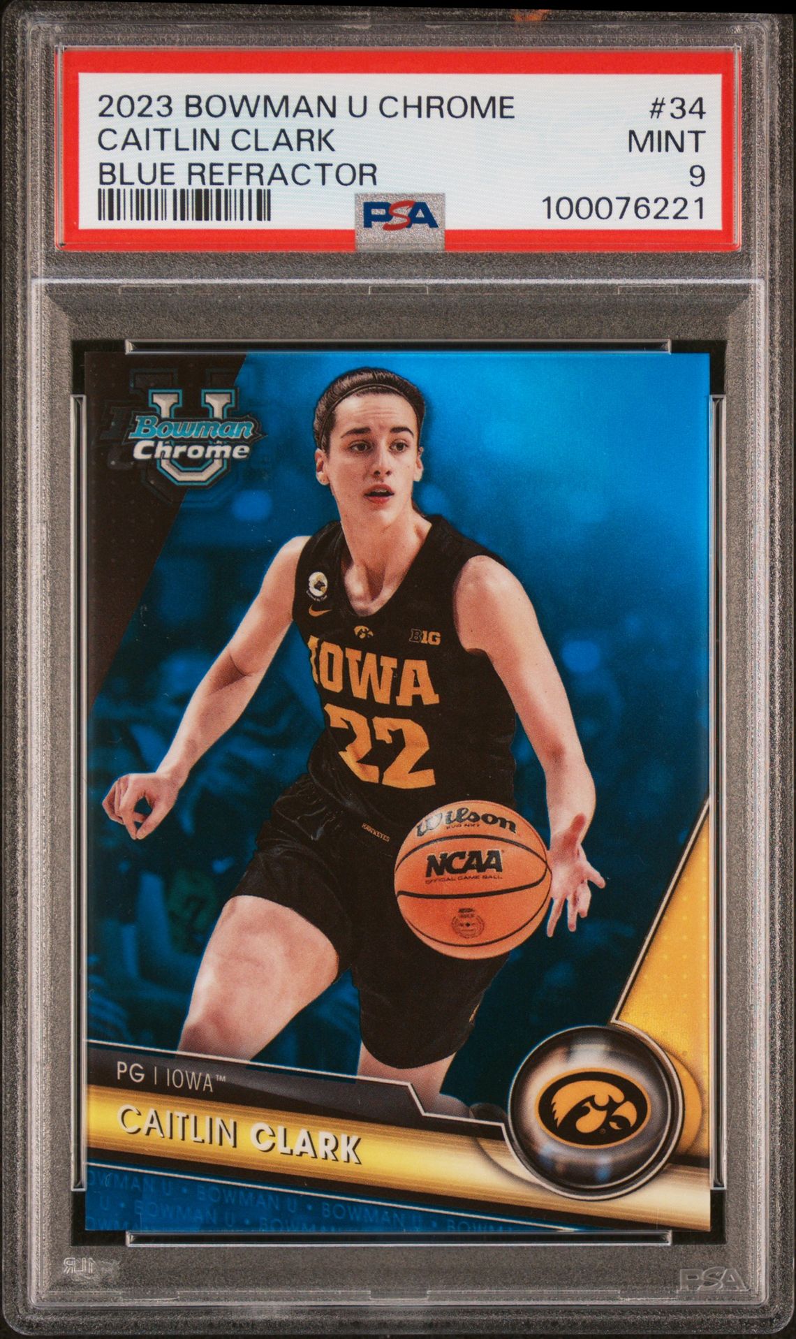 2023 Bowman BOWMAN UNIVERSITY CHROME BLUE REFRACTOR #34 Caitlin Clark front