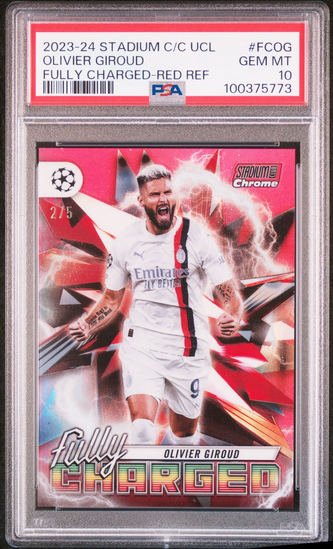 2023-24 Topps TOPPS STADIUM CLUB CHROME UEFA CLUB COMPETITIONS FULLY CHARGED RED REF #FCOG Olivier Giroud front
