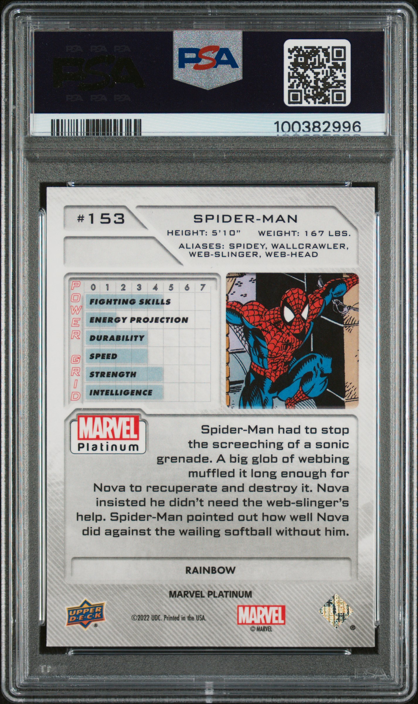 2023 Upper Deck Marvel Platinum Spider-Man #153 (Rainbow) Gem Mt 10 back