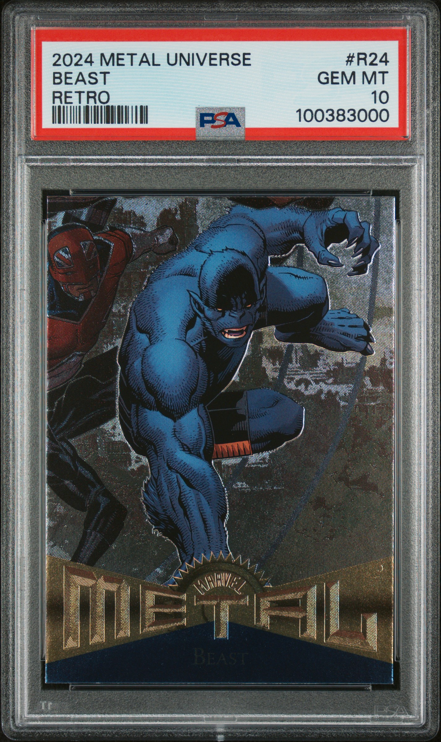 2024 Skybox Metal Universe Avengers Retro Beast #R24 Gem Mt 10 front