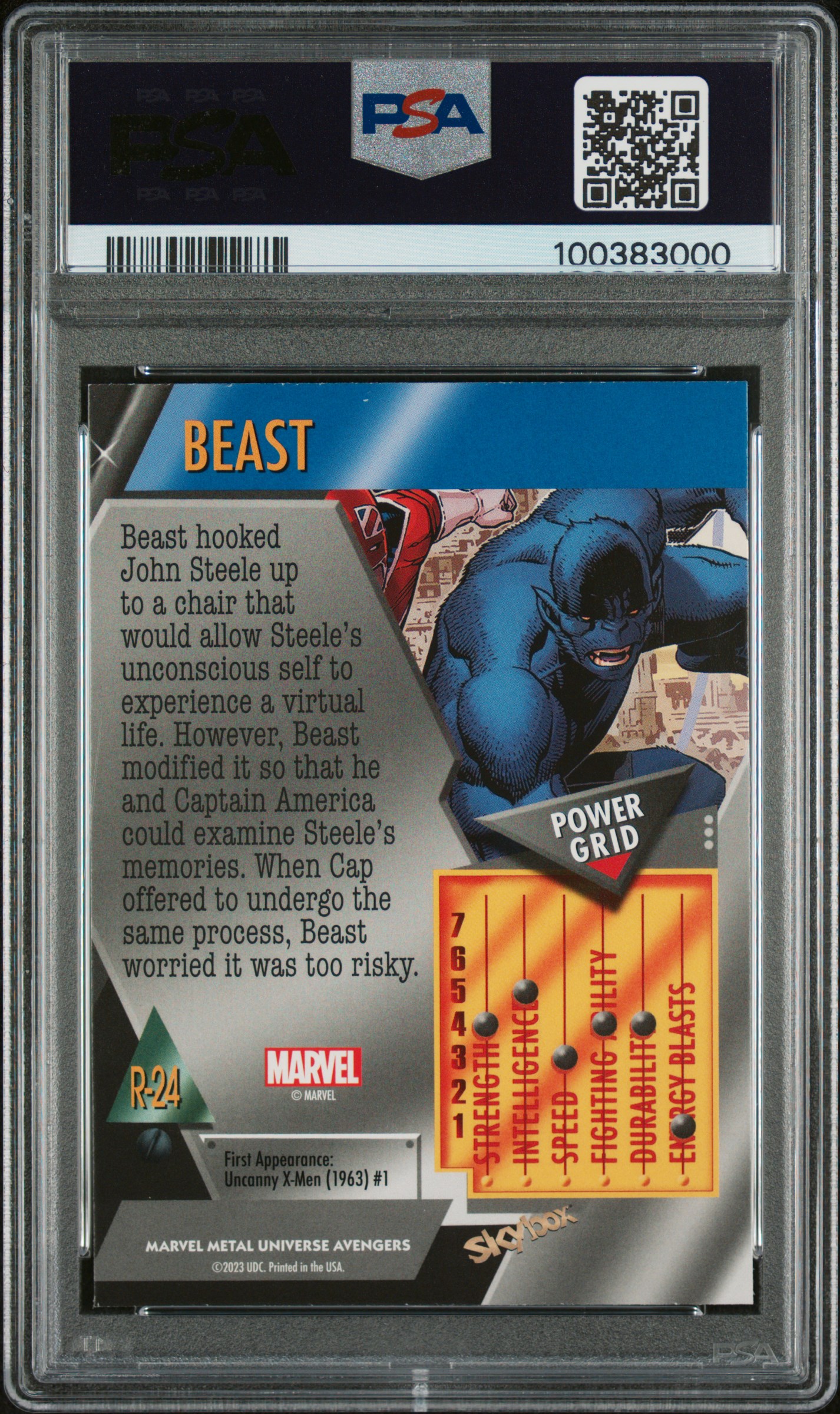 2024 Skybox Metal Universe Avengers Retro Beast #R24 Gem Mt 10 back