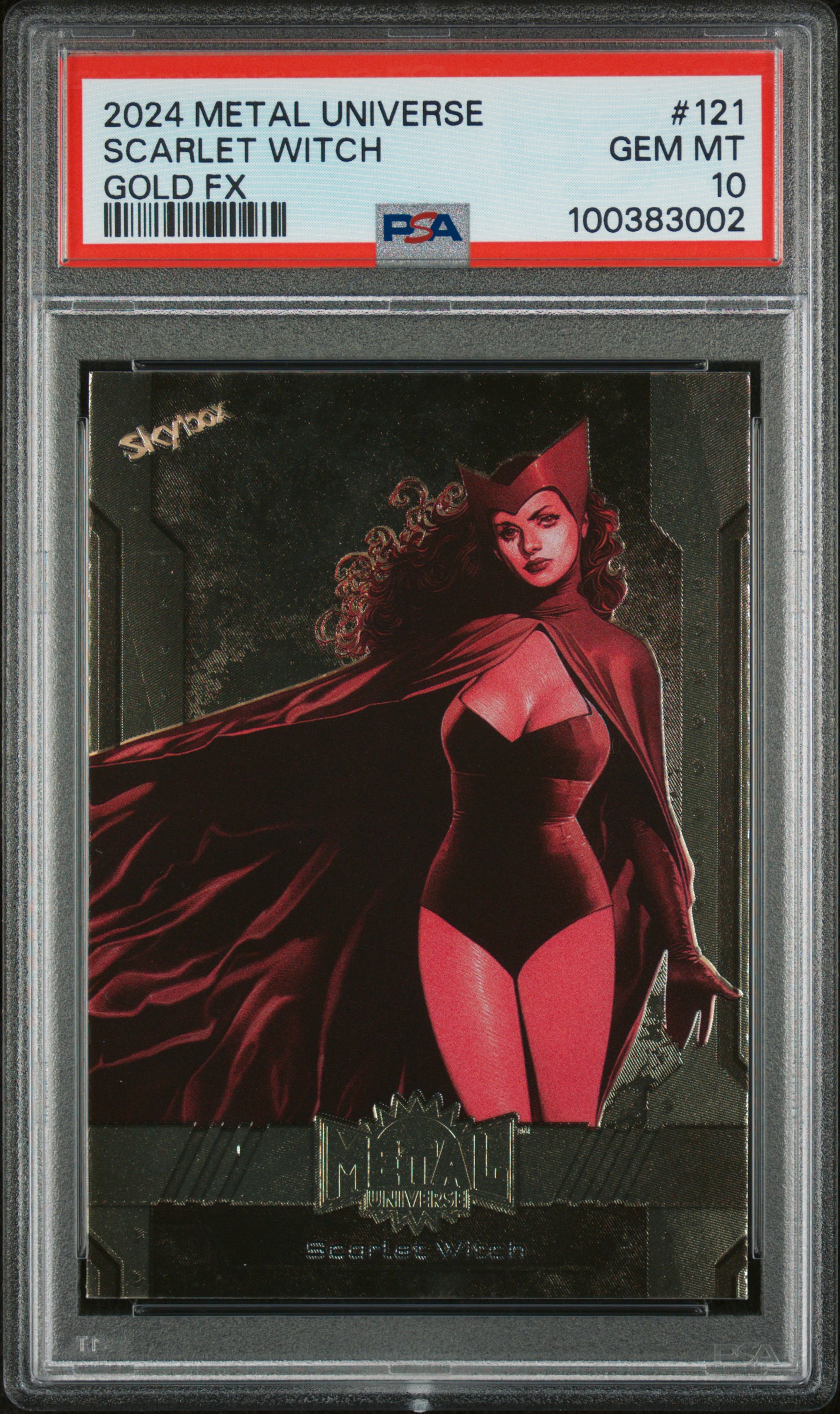 2024 Skybox Metal Universe Avengers Scarlet Witch #121 (Gold Fx) Gem Mt 10 front