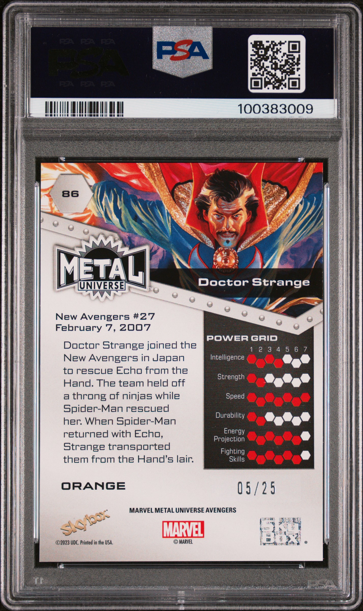 2024 Skybox Metal Universe Avengers Doctor Strange #86 (Orange Fx) Mint 9 back