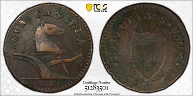 1787 NJ 1/2P M. 34-V, Deer Head, Small Shield VF25BN