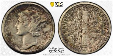 1916-S 10C Mercury AU55