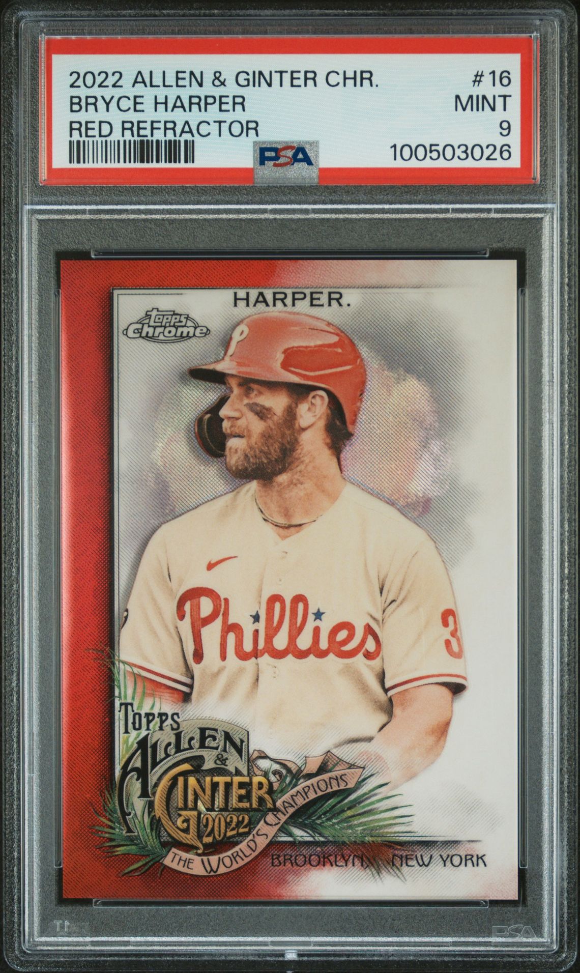2022 Topps TOPPS ALLEN & GINTER CHROME RED REFRACTOR #16 Bryce Harper front