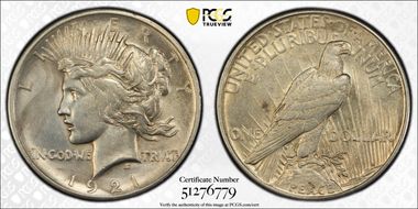 1921 $1 High Relief, Peace N1