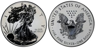 2021-W $1 Silver Eagle Rev PR - Type 1 Designer Edition - First Strike PR70