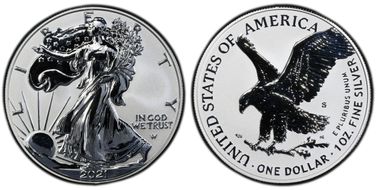 2021-S $1 Silver Eagle Rev PR - Type 2 Designer Edition - First Strike PR70