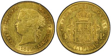 1861 4 Peso KM-144 AU58