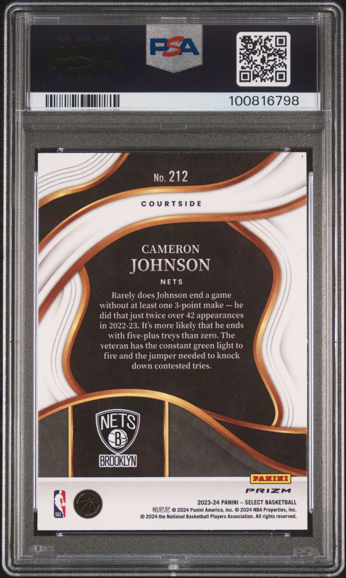 2023 Panini Select Cameron Johnson #212 (Elephant Prizm) Gem Mt 10 back
