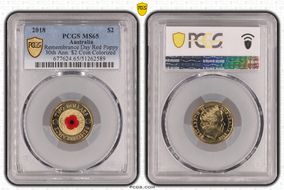2018 $2 Remembrance Day Red Poppy 30th Ann. $2 Coin Colorized MS65