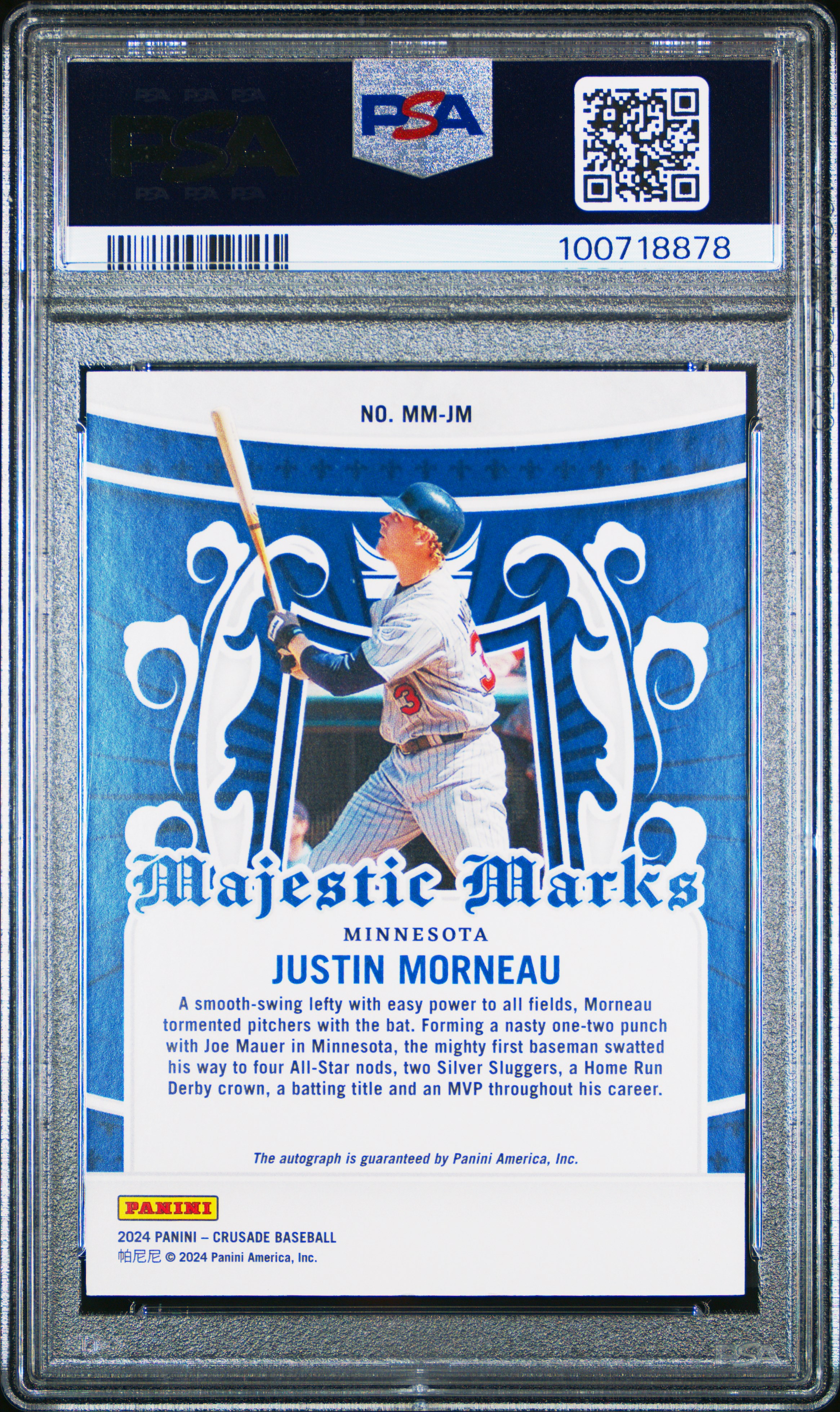2024 Panini Crusade Majestic Marks Justin Morneau #Mmjm (Majestic Marks-Silver) Nm 7 back