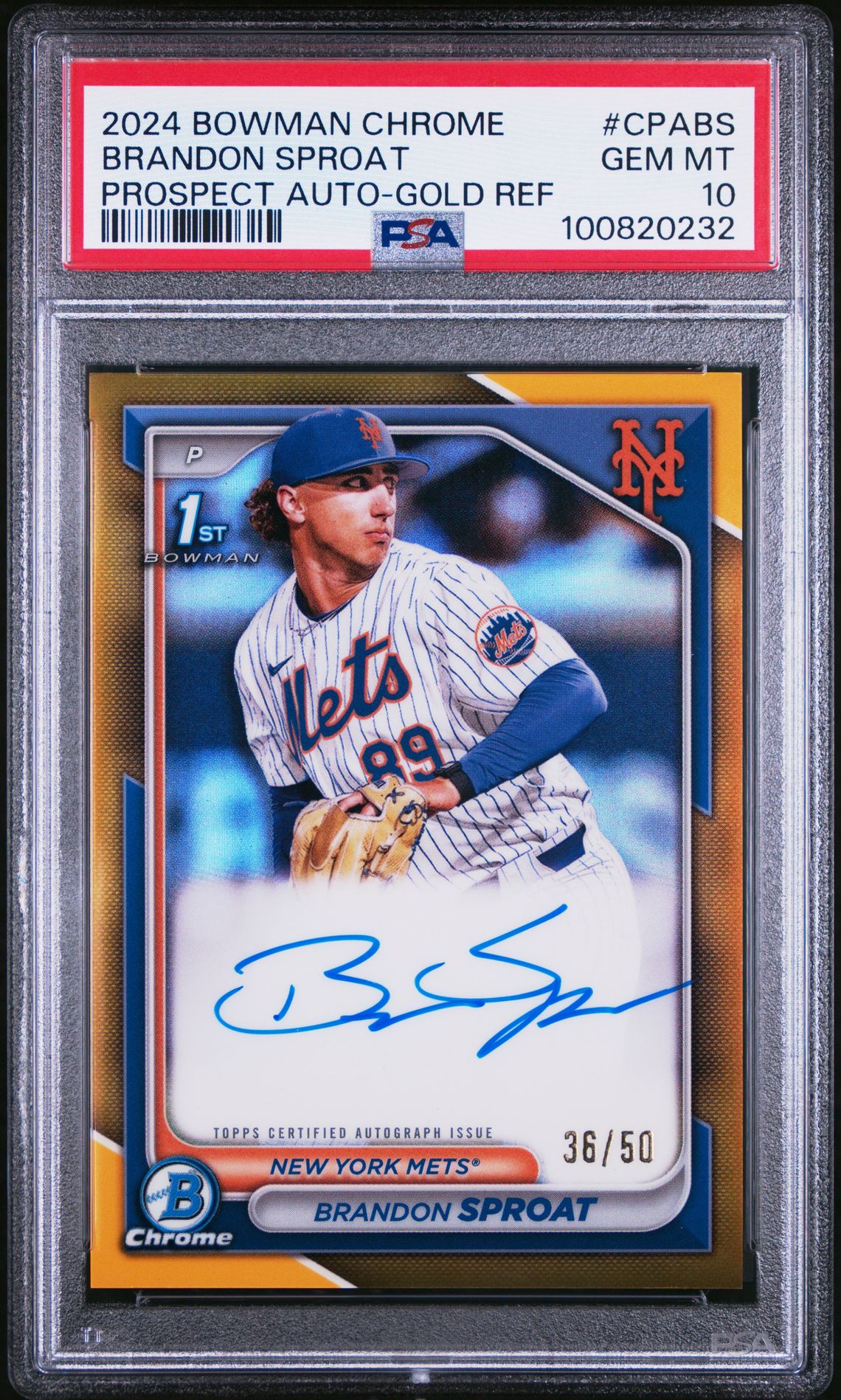 2024 Bowman BOWMAN CHROME PROSPECT AUTOGRAPHS Gold Refractor #CPABS Brandon Sproat front