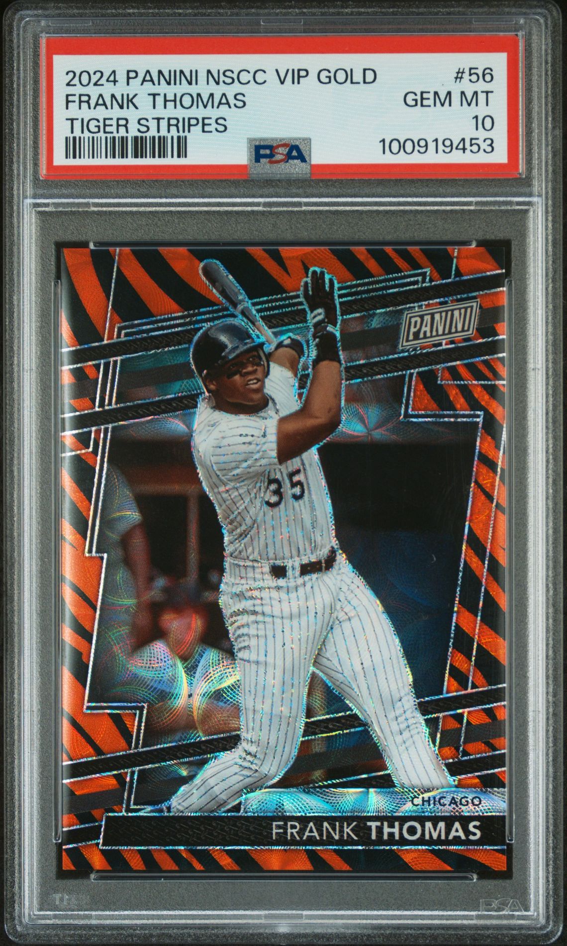 2024 Panini PANINI NATIONAL SPORTS COLLECTORS CONVENTION VIP GOLD TIGER STRIPES #56 Frank Thomas front